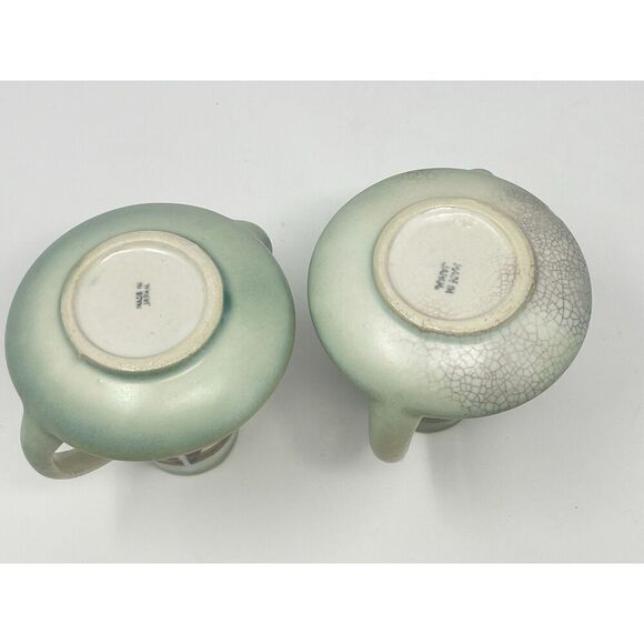 Vintage Made In Japan Double Handled Ceramic Vases Montacello 5” Green Set Of 2 - Picture 10 of 10